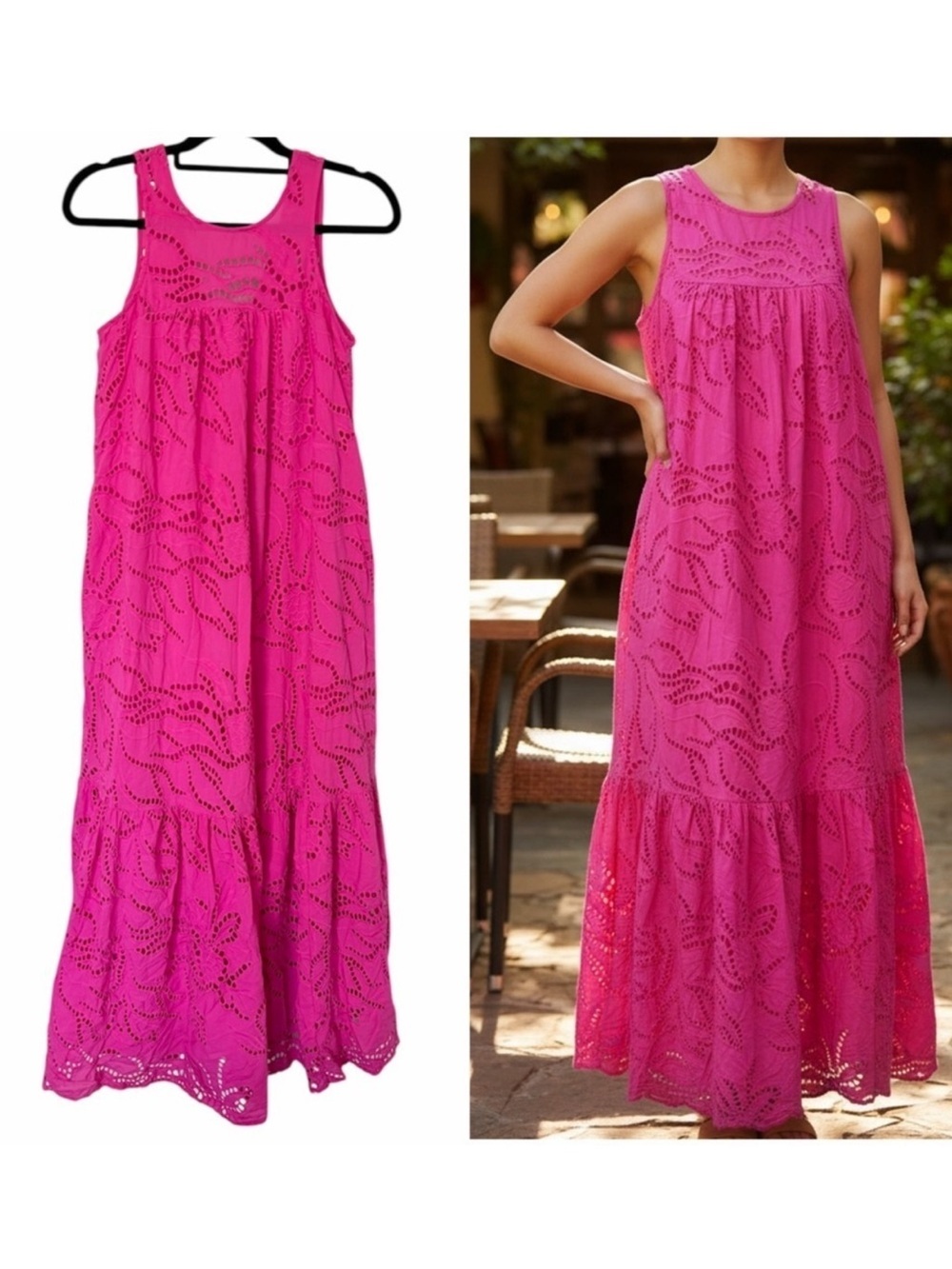 ✅ Maeve by Anthropologie Pink Maxi Dress with deep v cut back size XS